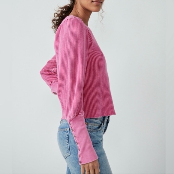 Free People Pink Waffle Thermal – Size M - Picture 5 of 8